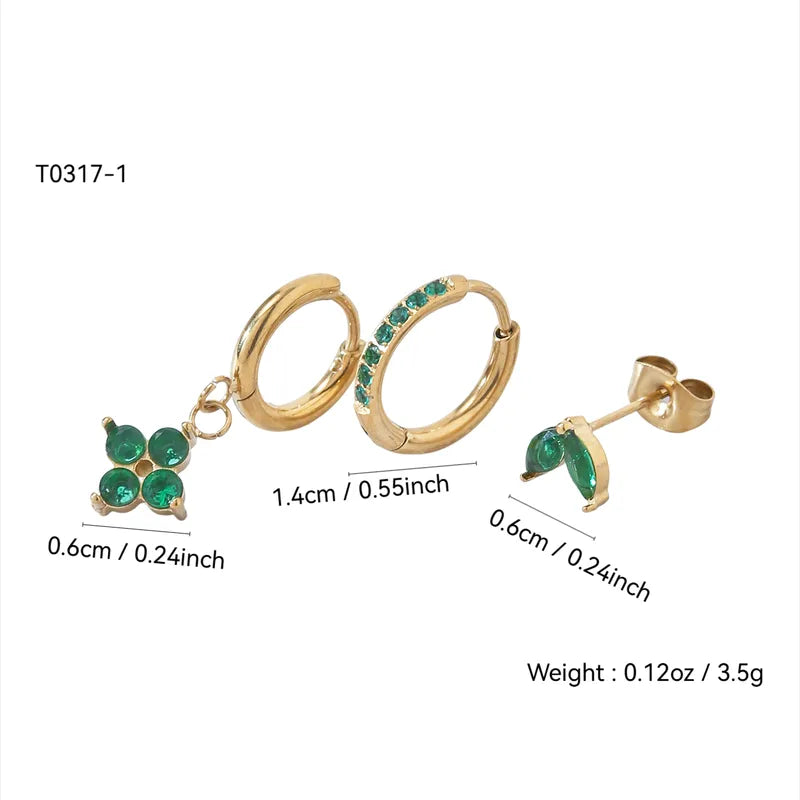 Pendiente trébol de cuatro hojas verde dorado