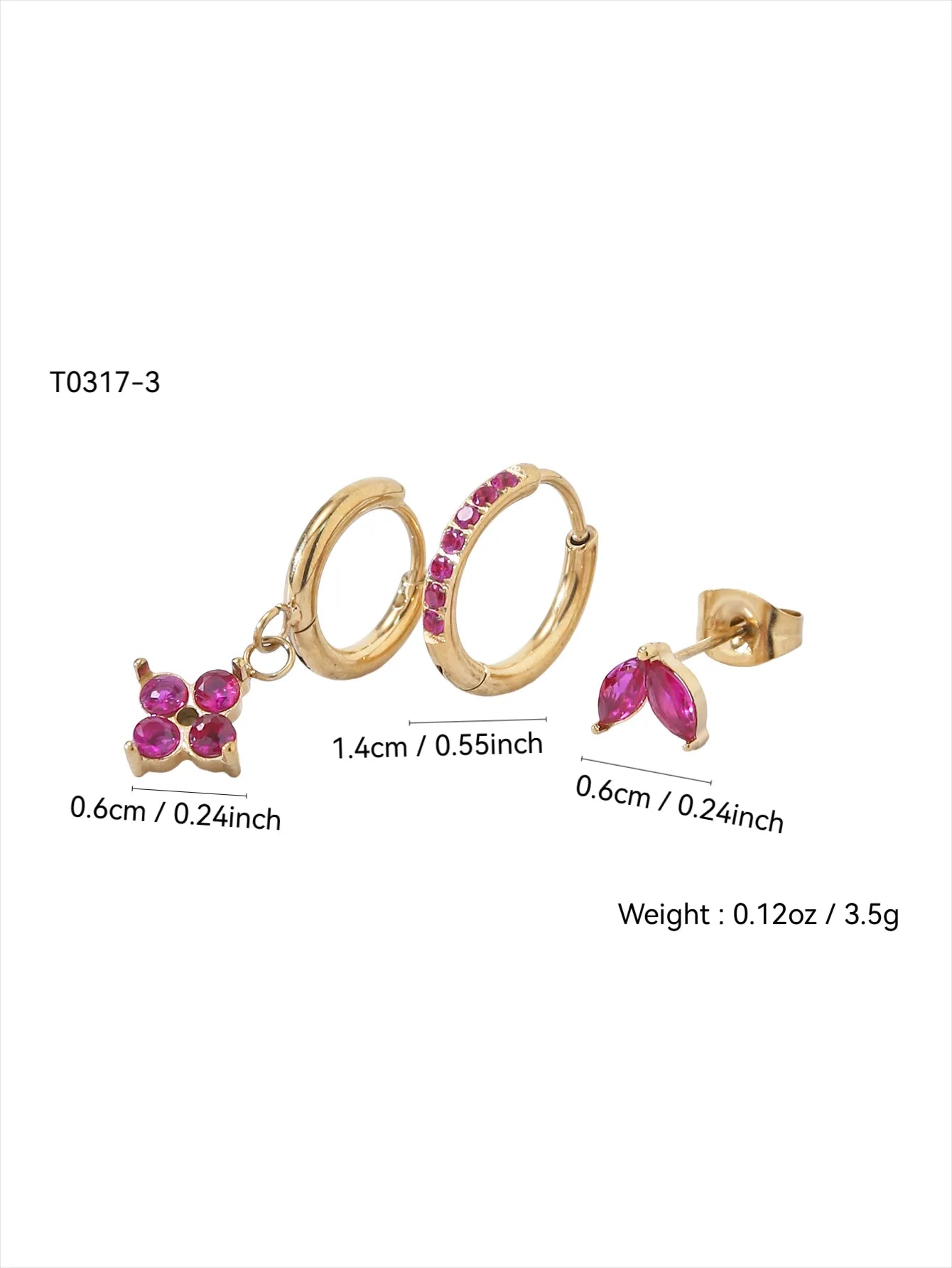 Pendiente trébol de cuatro hojas oro rojo